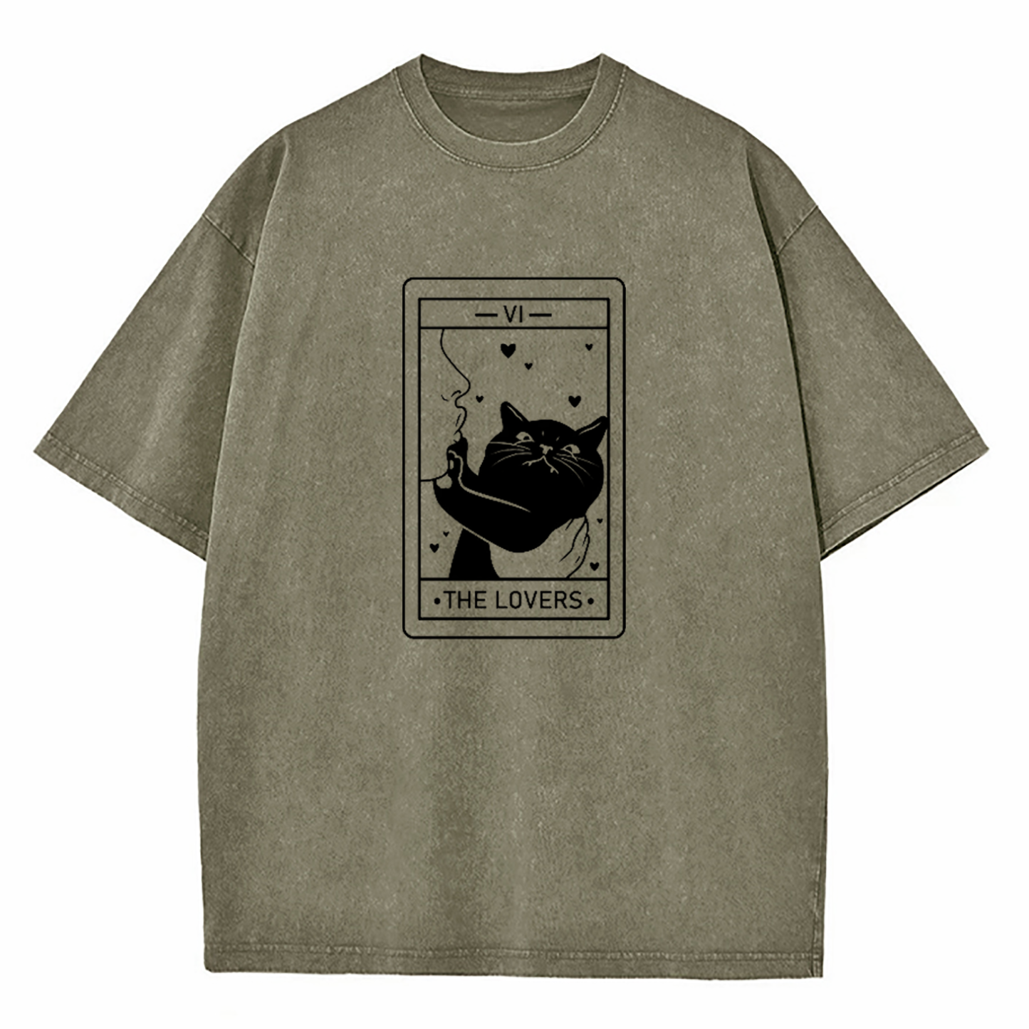 The Lovers Cat Tarot Washed T-Shirt