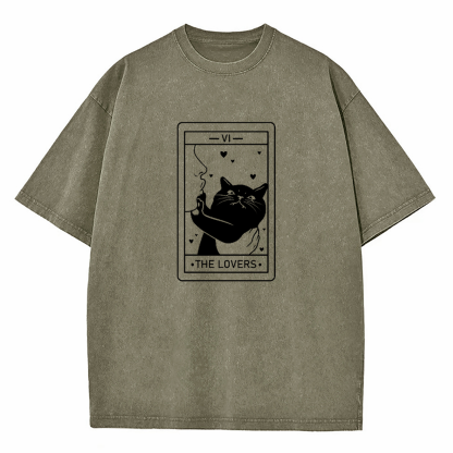 The Lovers Cat Tarot Washed T-Shirt