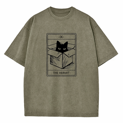 The Hermit Cat Tarot Washed T-Shirt