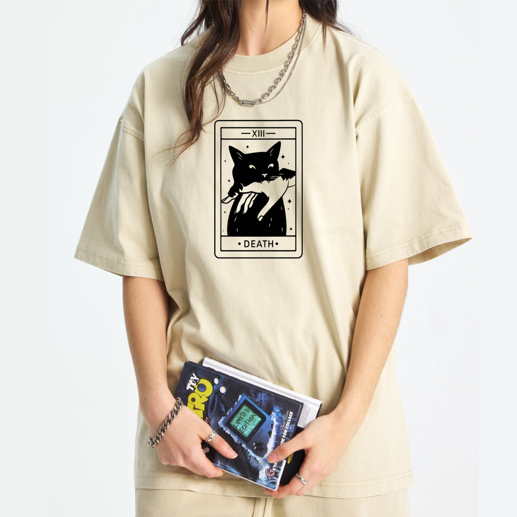 Tarot Death Cat Tarot Washed T-Shirt