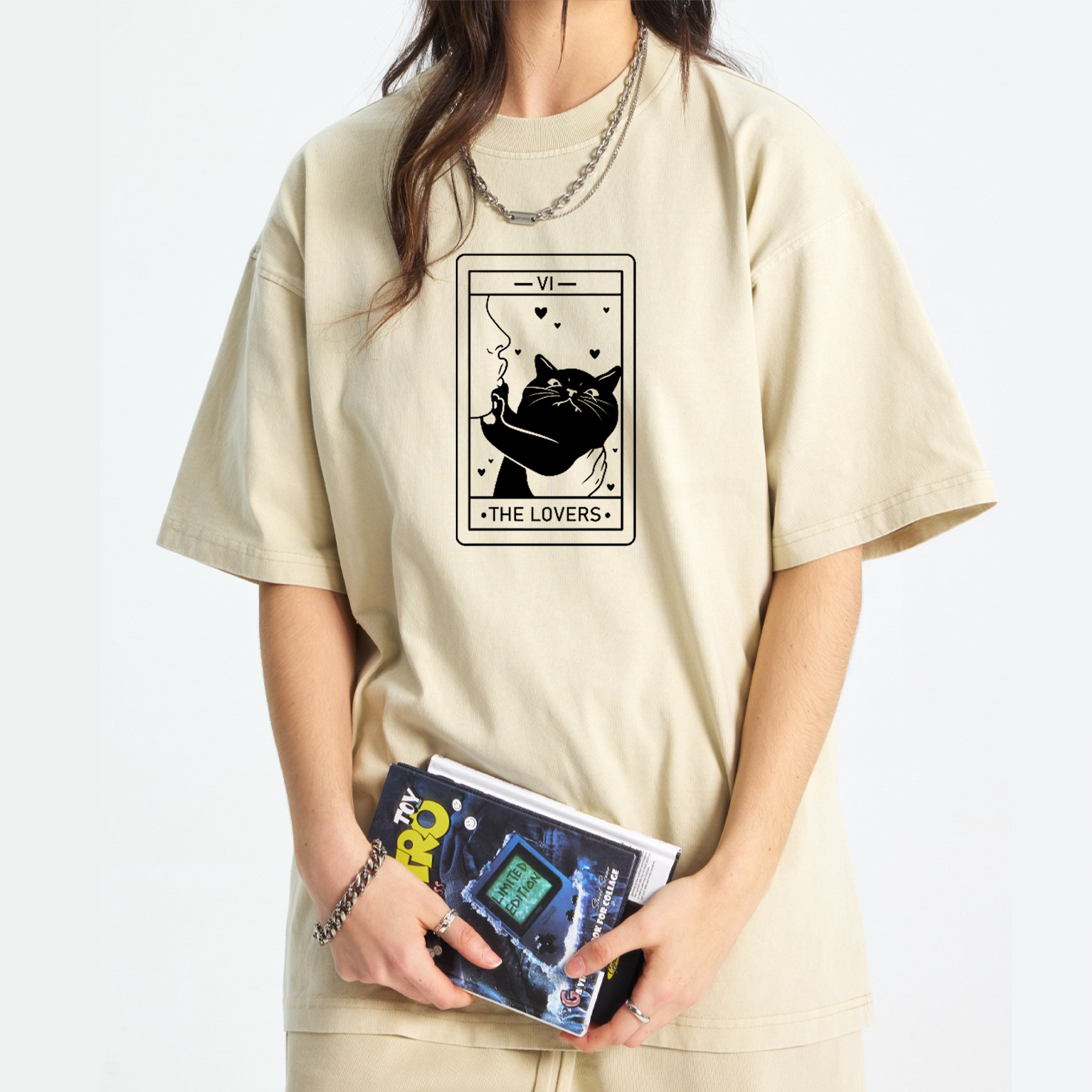 The Lovers Cat Tarot Washed T-Shirt