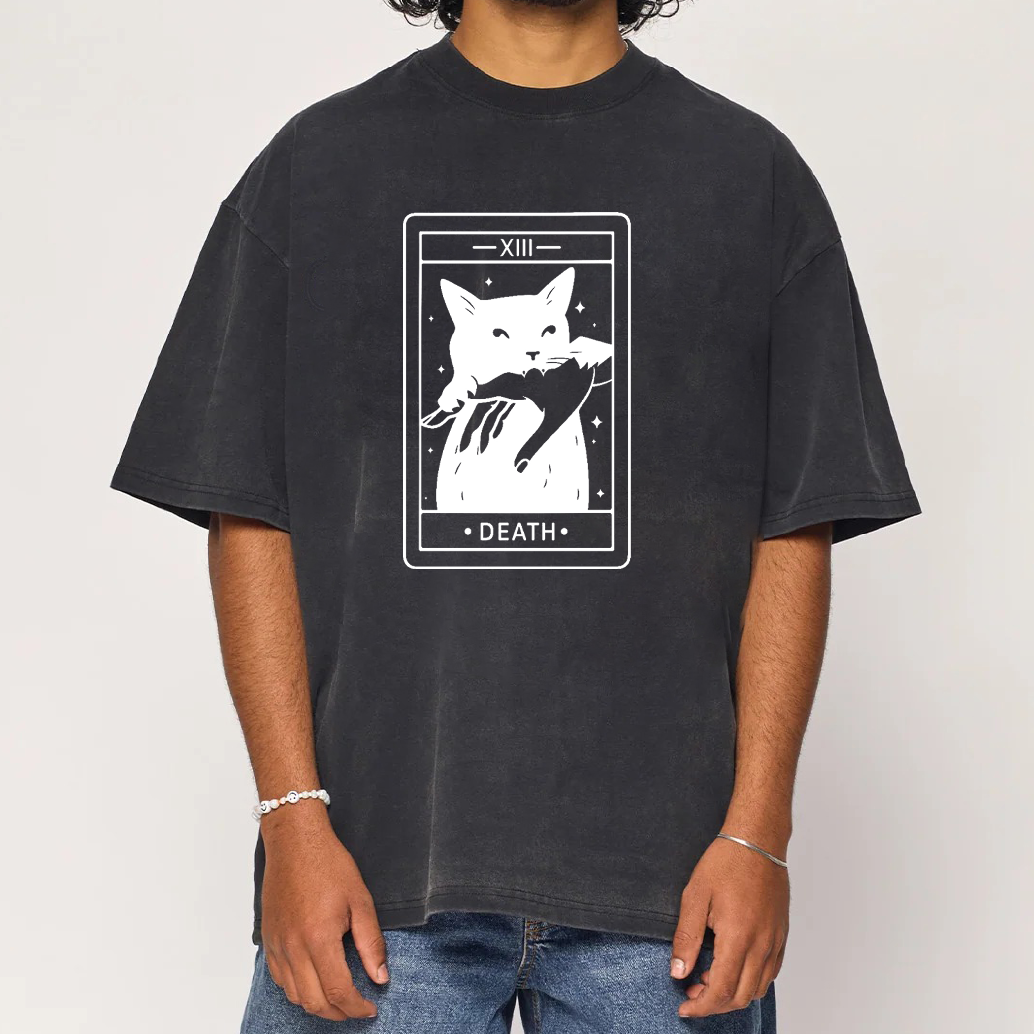 Tarot Death Cat Tarot Washed T-Shirt