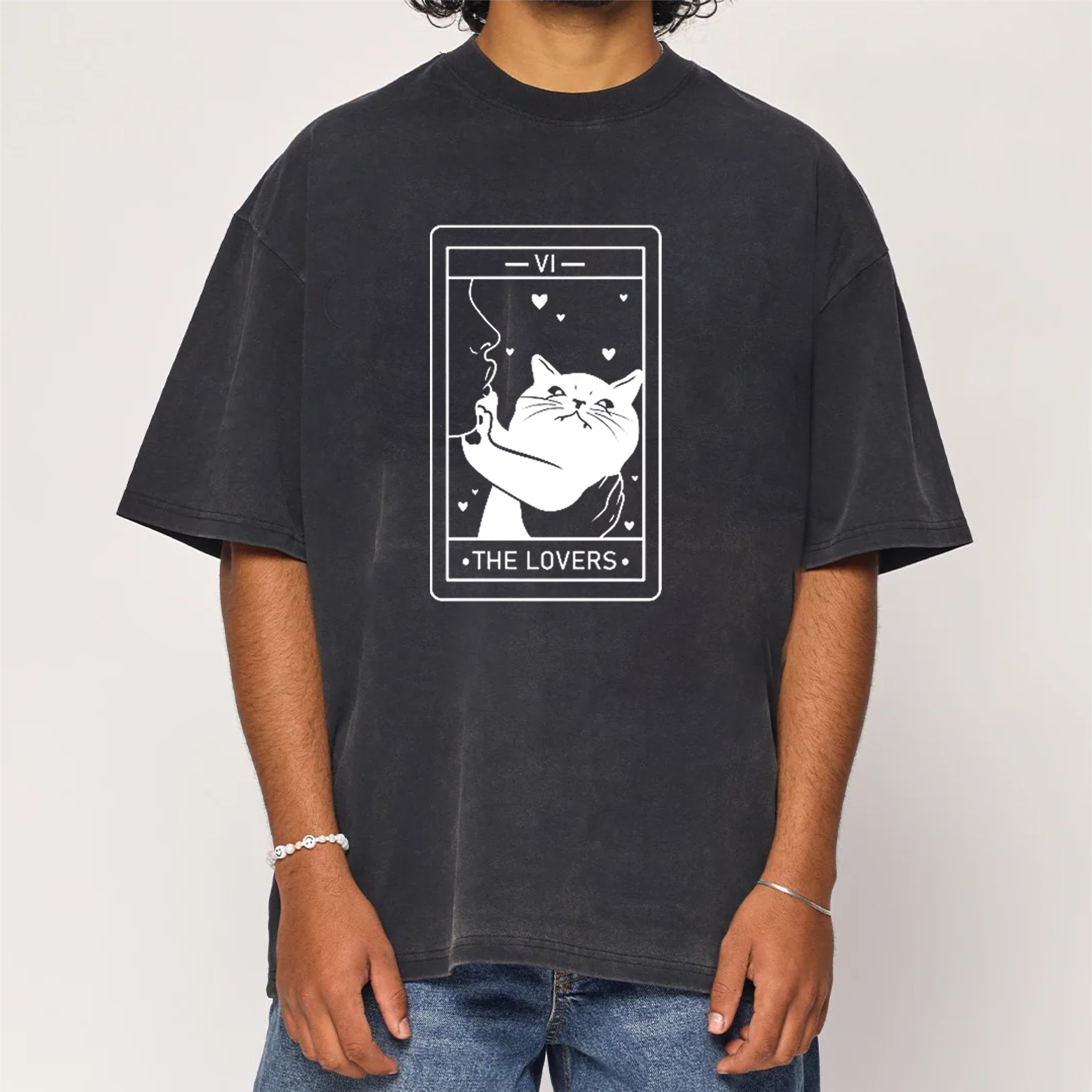 The Lovers Cat Tarot Washed T-Shirt