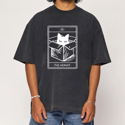 The Hermit Cat Tarot Washed T-Shirt