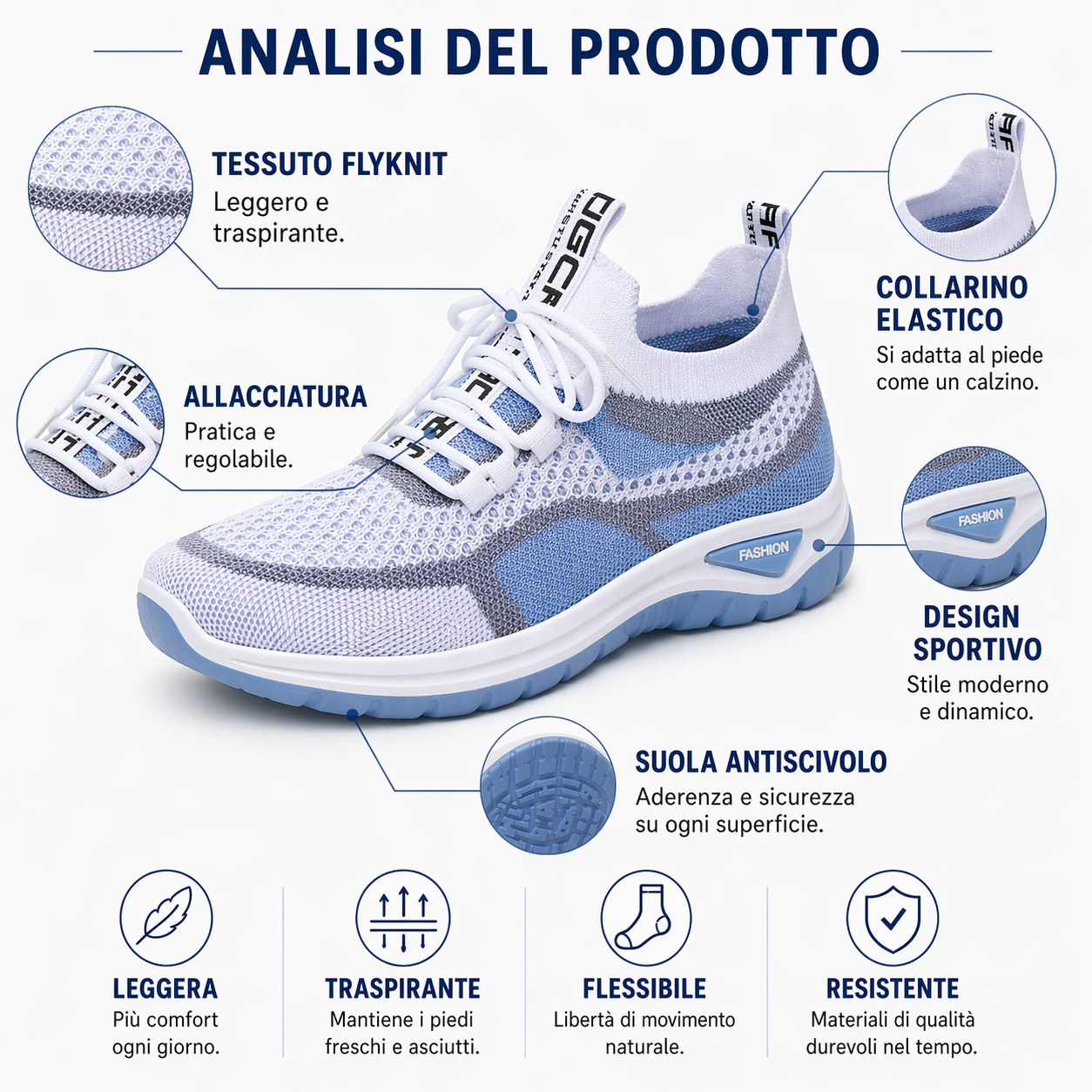 🔥 Scarpe ortopediche estive da donna in mesh — Supporto per l'arco plantare, tacco piatto, ideali per chi soffre di fascite plantare 👟 Facili, comode e senza dolore a ogni passo ✅