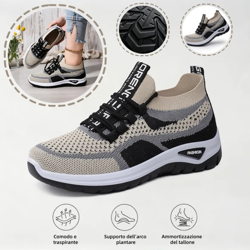 🔥 Scarpe ortopediche estive da donna in mesh — Supporto per l'arco plantare, tacco piatto, ideali per chi soffre di fascite plantare 👟 Facili, comode e senza dolore a ogni passo ✅