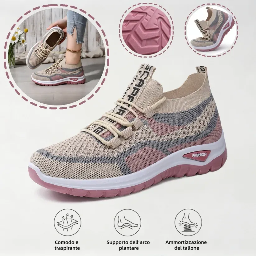 🔥 Scarpe ortopediche estive da donna in mesh — Supporto per l'arco plantare, tacco piatto, ideali per chi soffre di fascite plantare 👟 Facili, comode e senza dolore a ogni passo ✅