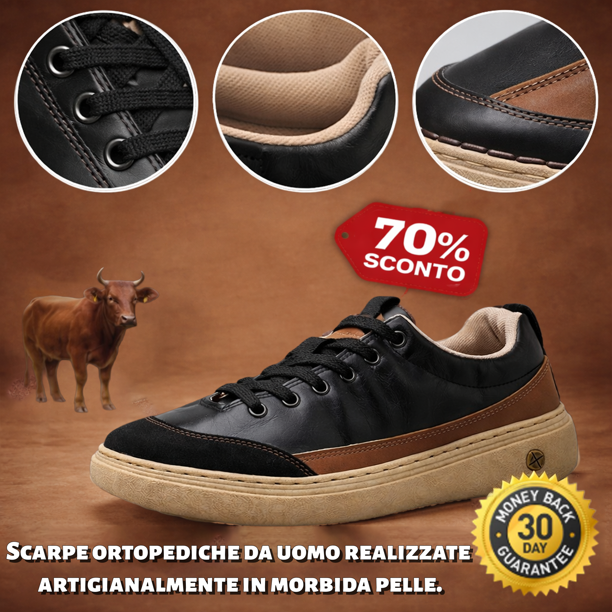 🎁Offerta a tempo limitato: 30% di sconto🔴Scarpe in pelle di alta qualità🦶Alleviano il dolore ai piedi e la fascite plantare - Impermeabili e antiscivolo✅Disponibili in diverse taglie
