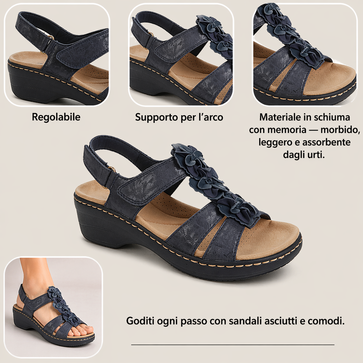 🔥 Sandali ortopedici estivi da donna — Supporto per l'arco plantare, tacco piatto — Ideali per chi soffre di fascite plantare — Facili, comodi e senza dolore a ogni passo ✅