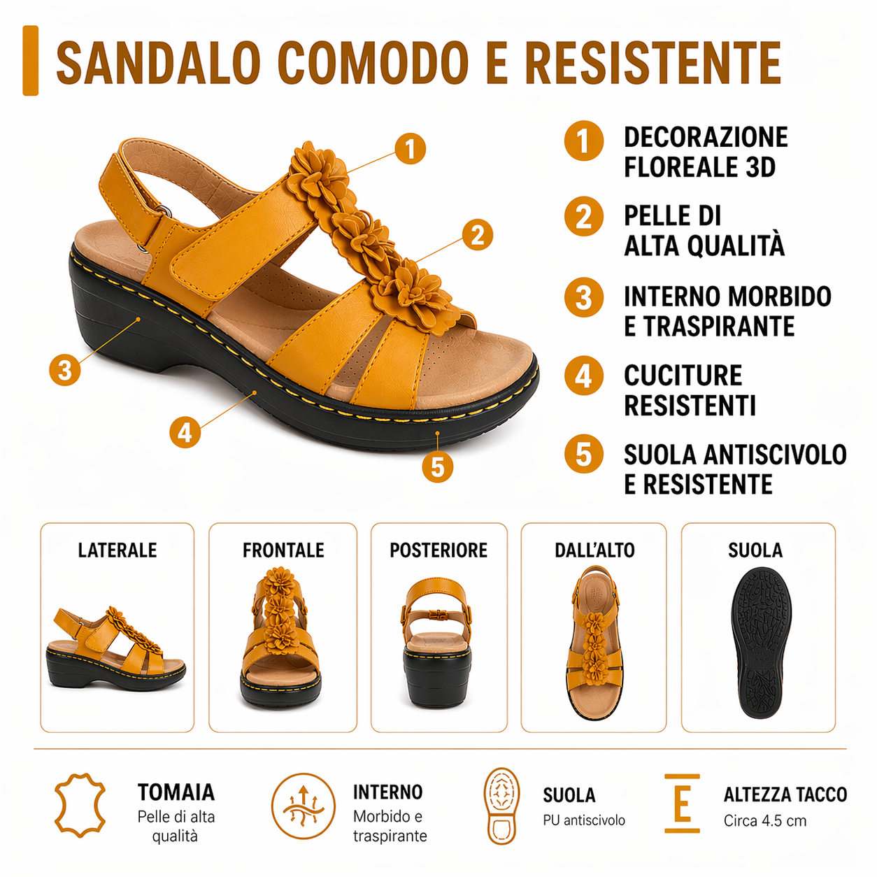 🔥Offerta a tempo limitato👡Sandali con zeppa floreale da donna✅ Suola spessa, chiusura in velcro, comodi e traspiranti, sandali estivi casual per passeggiate👣