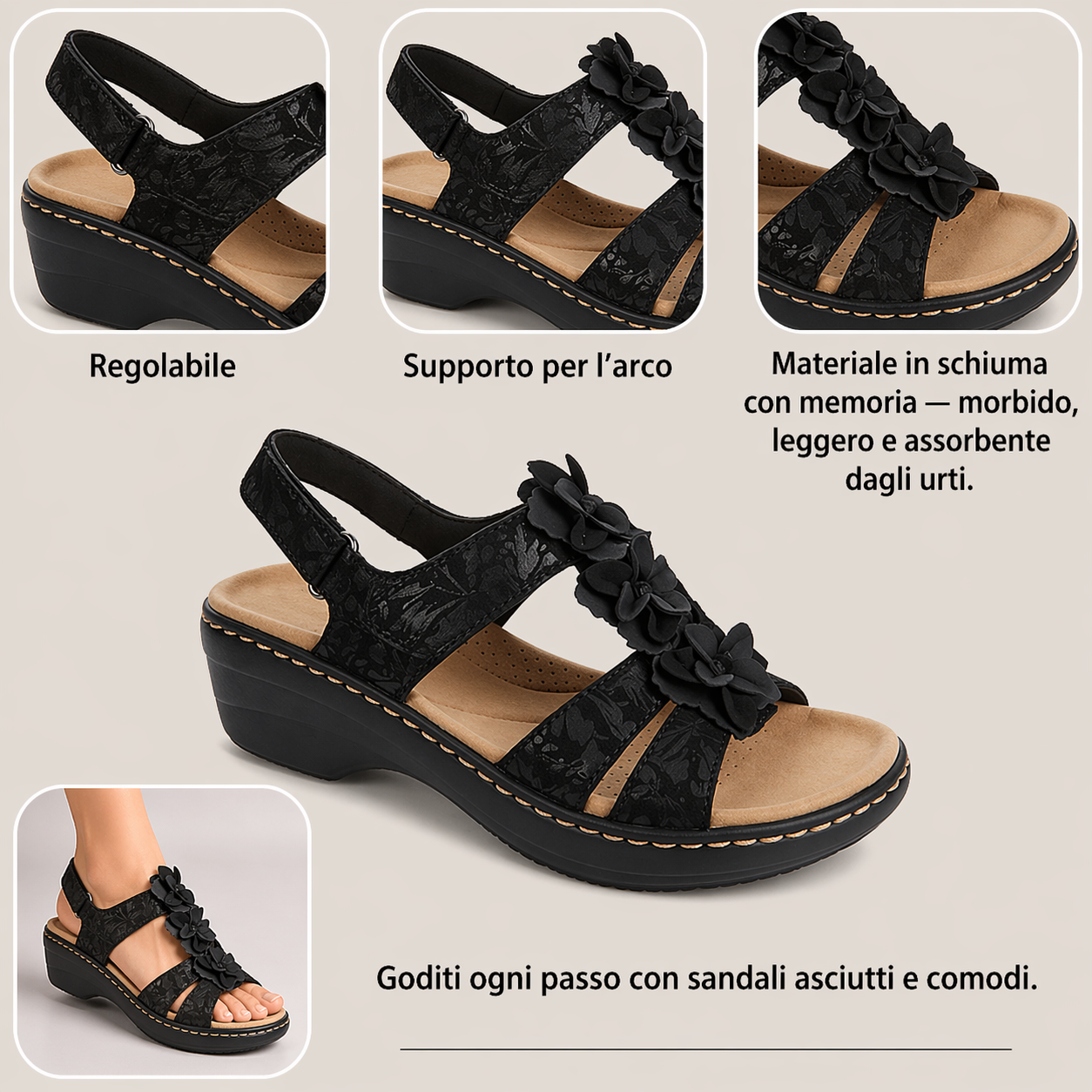 🔥 Sandali ortopedici estivi da donna — Supporto per l'arco plantare, tacco piatto — Ideali per chi soffre di fascite plantare — Facili, comodi e senza dolore a ogni passo ✅