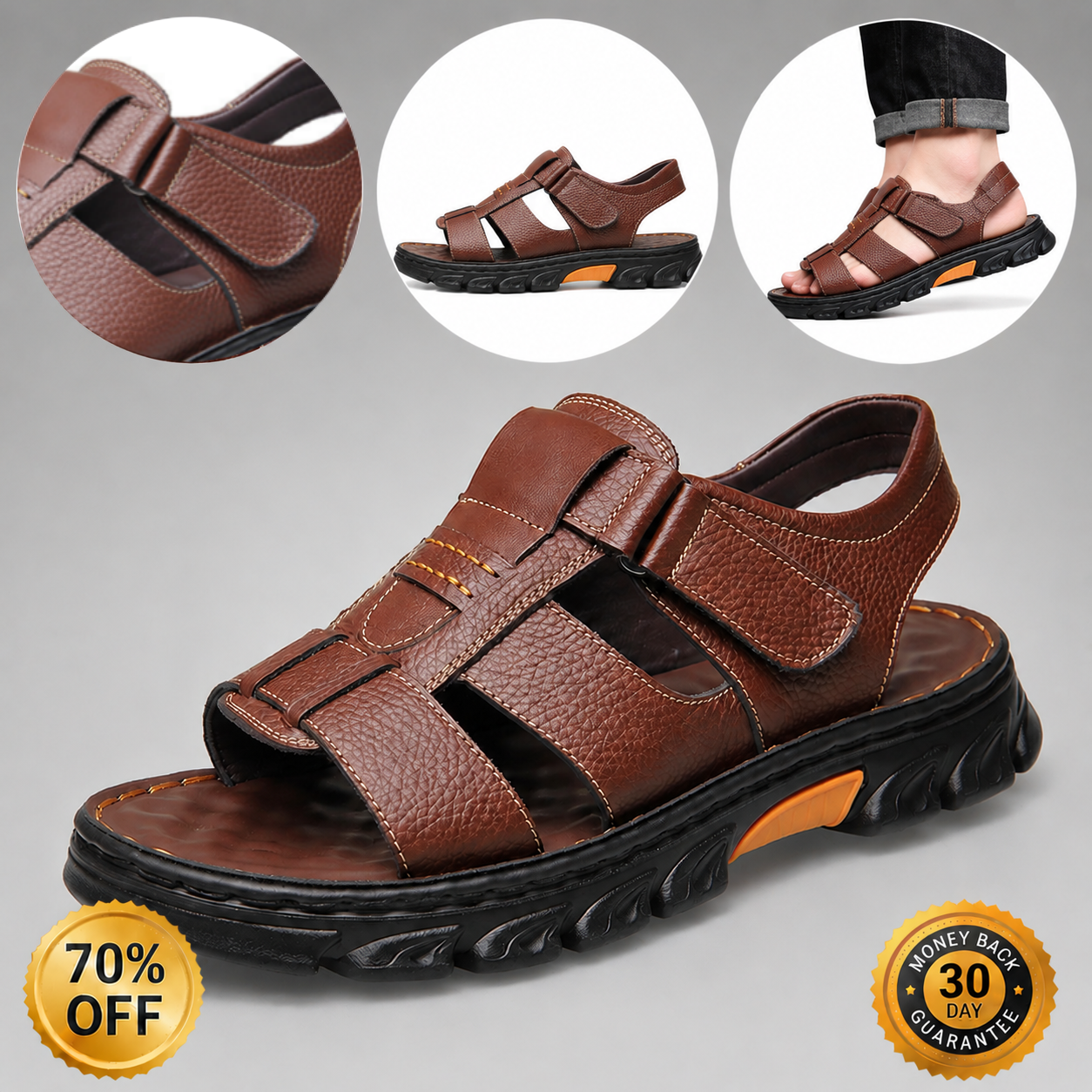 ⏰Ultimo giorno! Sconto del 30% - Non perdete l'occasione! ✅ Comodi sandali in pelle con supporto plantare per alleviare il dolore - design ergonomico.