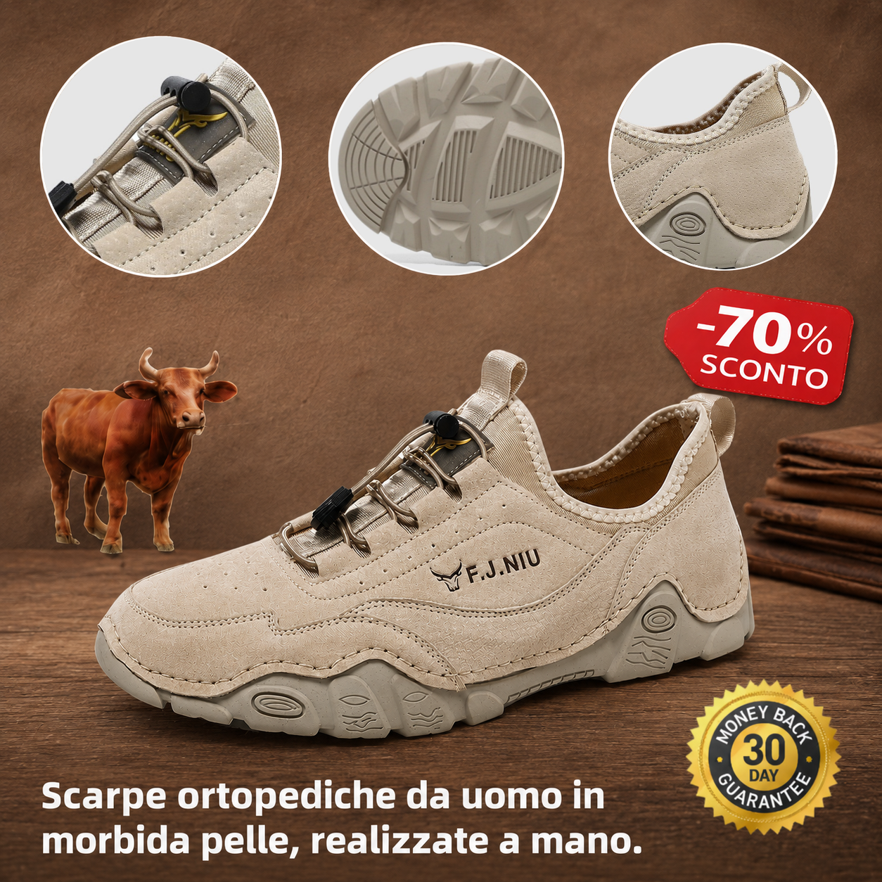 🔥 Scarpe ortopediche da uomo australiane fatte a mano 👞 Sollievo intelligente dal dolore, facili da indossare e da togliere ✅ Impermeabili e antiscivolo - Gamma completa di taglie