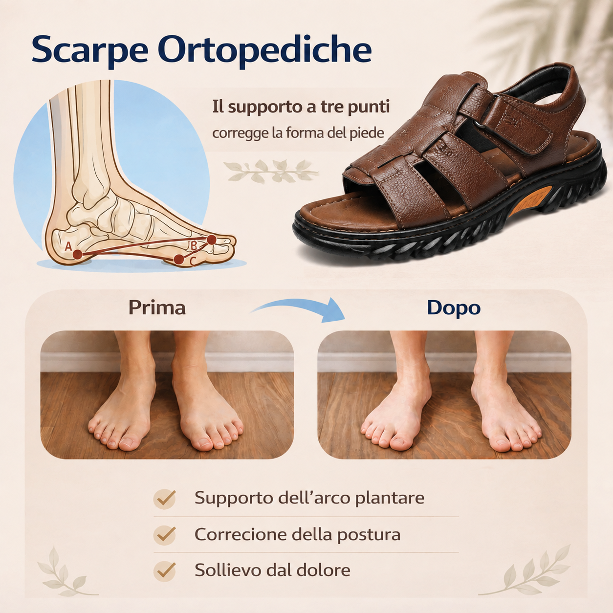 ⏰Ultimo giorno! Sconto del 30% - Non perdete l'occasione! ✅ Comodi sandali in pelle con supporto plantare per alleviare il dolore - design ergonomico.
