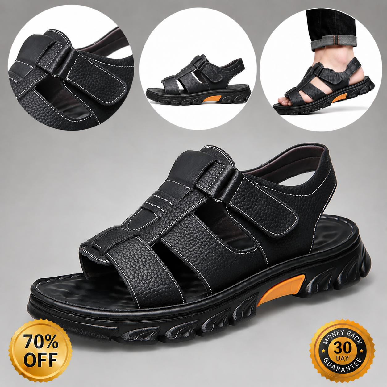 ⏰Ultimo giorno! Sconto del 30% - Non perdete l'occasione! ✅ Comodi sandali in pelle con supporto plantare per alleviare il dolore - design ergonomico.