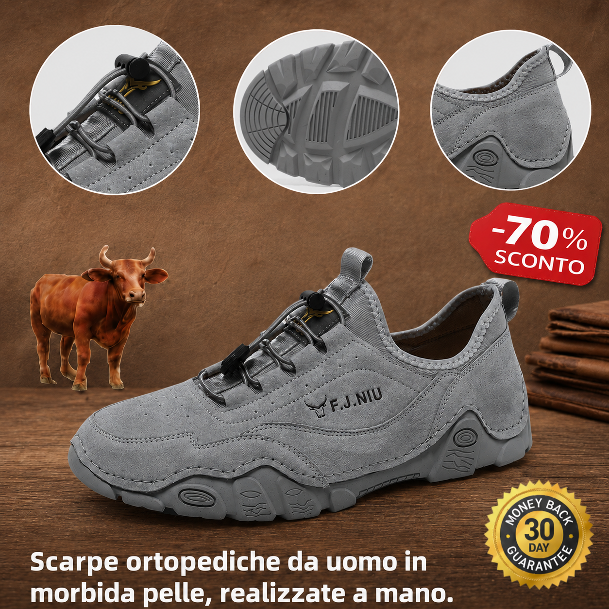 🔥 Scarpe ortopediche da uomo australiane fatte a mano 👞 Sollievo intelligente dal dolore, facili da indossare e da togliere ✅ Impermeabili e antiscivolo - Gamma completa di taglie