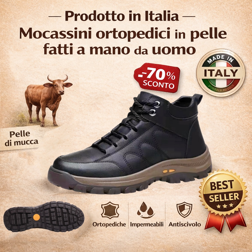 🔴Scarpe in pelle italiana cucite a mano✅Scarpe ortopediche intelligenti + supporto per la caviglia🦶Comode e antiscivolo (adatte a persone con problemi ai piedi!)