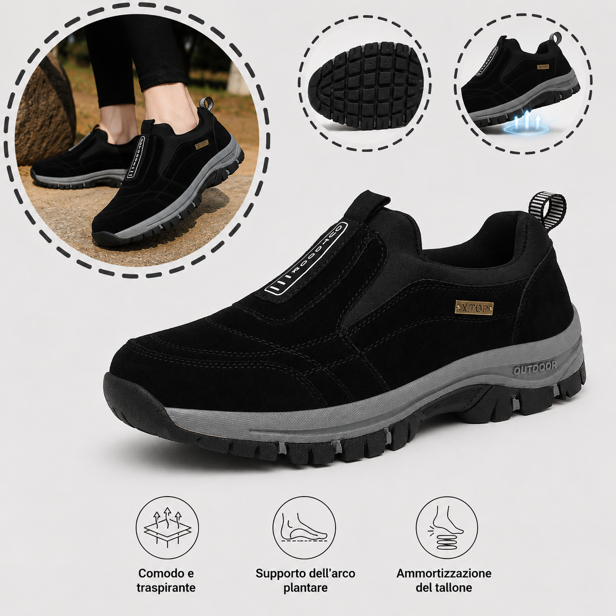 🔥Offerta speciale di oggi🎁 Scarpe in pelle scamosciata di alta qualità🦶 Alleviano il dolore ai piedi e la fascite plantare✅ Impermeabili, antiscivolo, morbide e comode