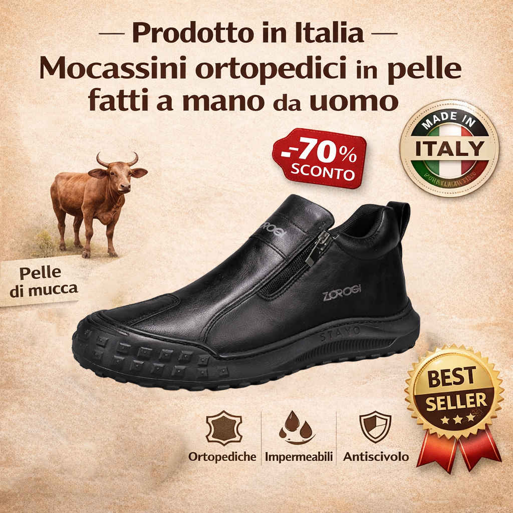 🐂【Ortesi plantare intelligente AI】Pelle di alta qualità + cucita a mano: un must per gli uomini🔴Podologo portatile
