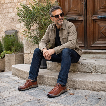 🐂 Scarpe da uomo in pelle di vitello, cucite a mano in Australia 👞 Sollievo intelligente dal dolore tramite IA, facili da indossare e da togliere ✅ Piena correzione: impermeabili e antiscivolo