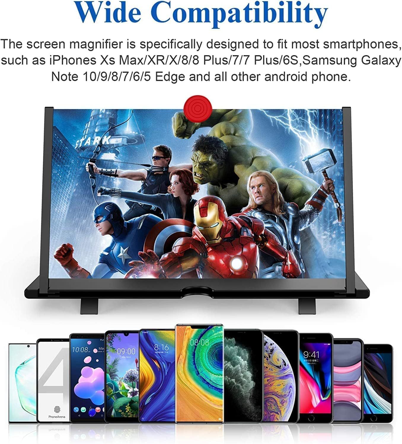 18" Screen Magnifier for Cell Phone – 3D HD Magnifing Screen Enlarger Projector for Movies Videos and Gaming – Foldable Mobile Phone Stand Holder with Screen Amplifier (Red-18‘’)