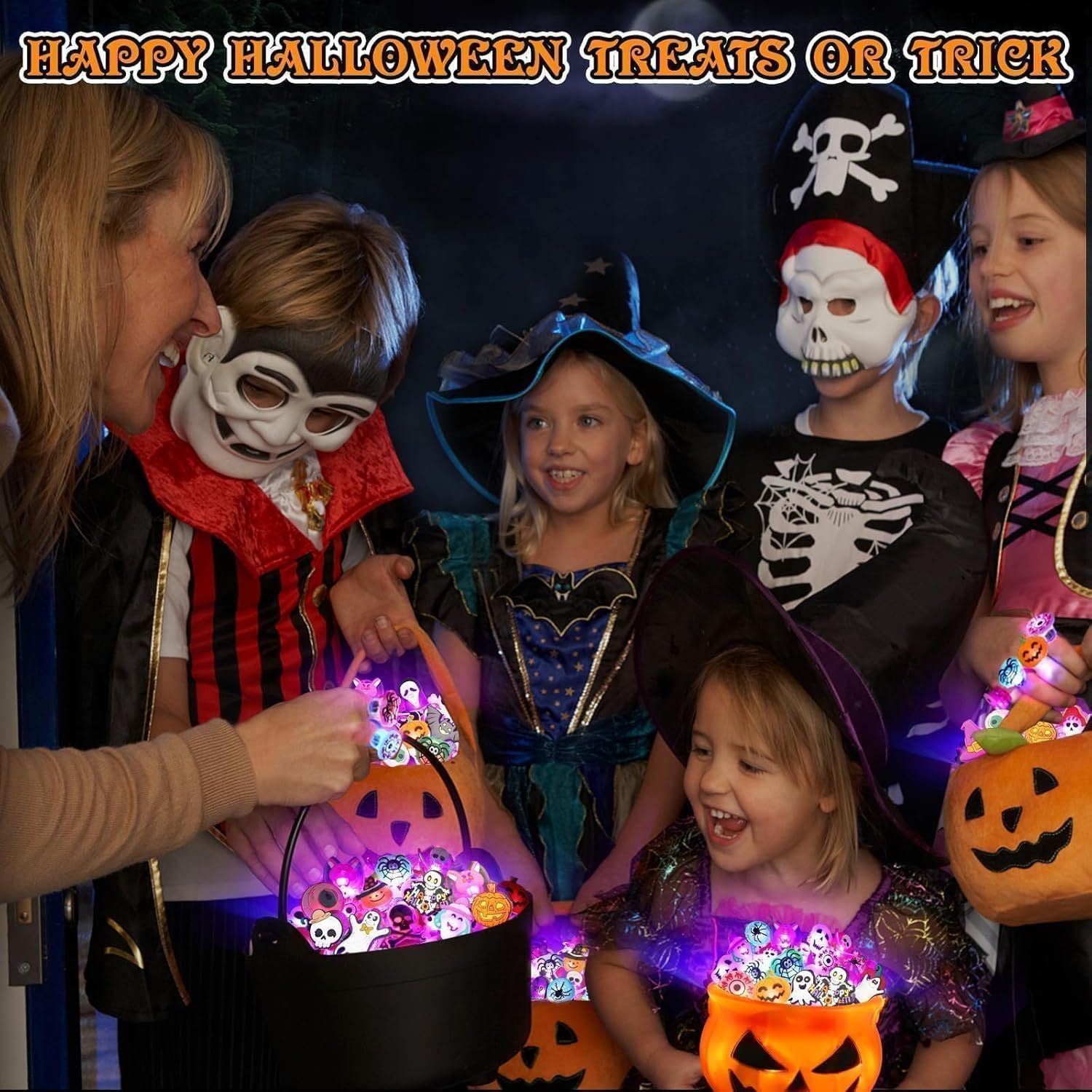  Halloween Treats LED Light Up Rings Flash