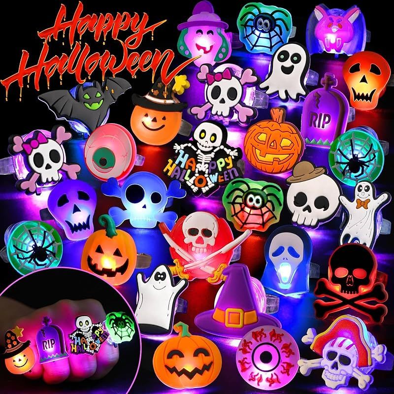  Halloween Treats LED Light Up Rings Flash