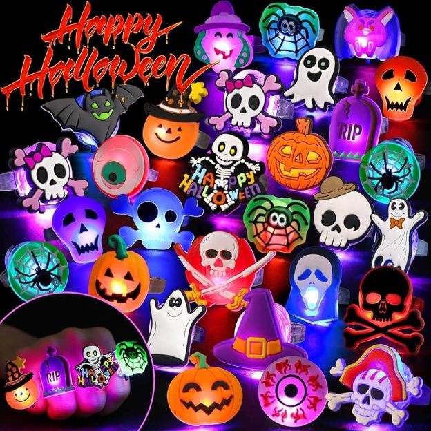  Halloween Treats LED Light Up Rings Flash