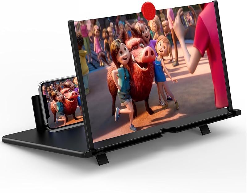 18" Screen Magnifier for Cell Phone – 3D HD Magnifing Screen Enlarger Projector for Movies Videos and Gaming – Foldable Mobile Phone Stand Holder with Screen Amplifier (Red-18‘’)