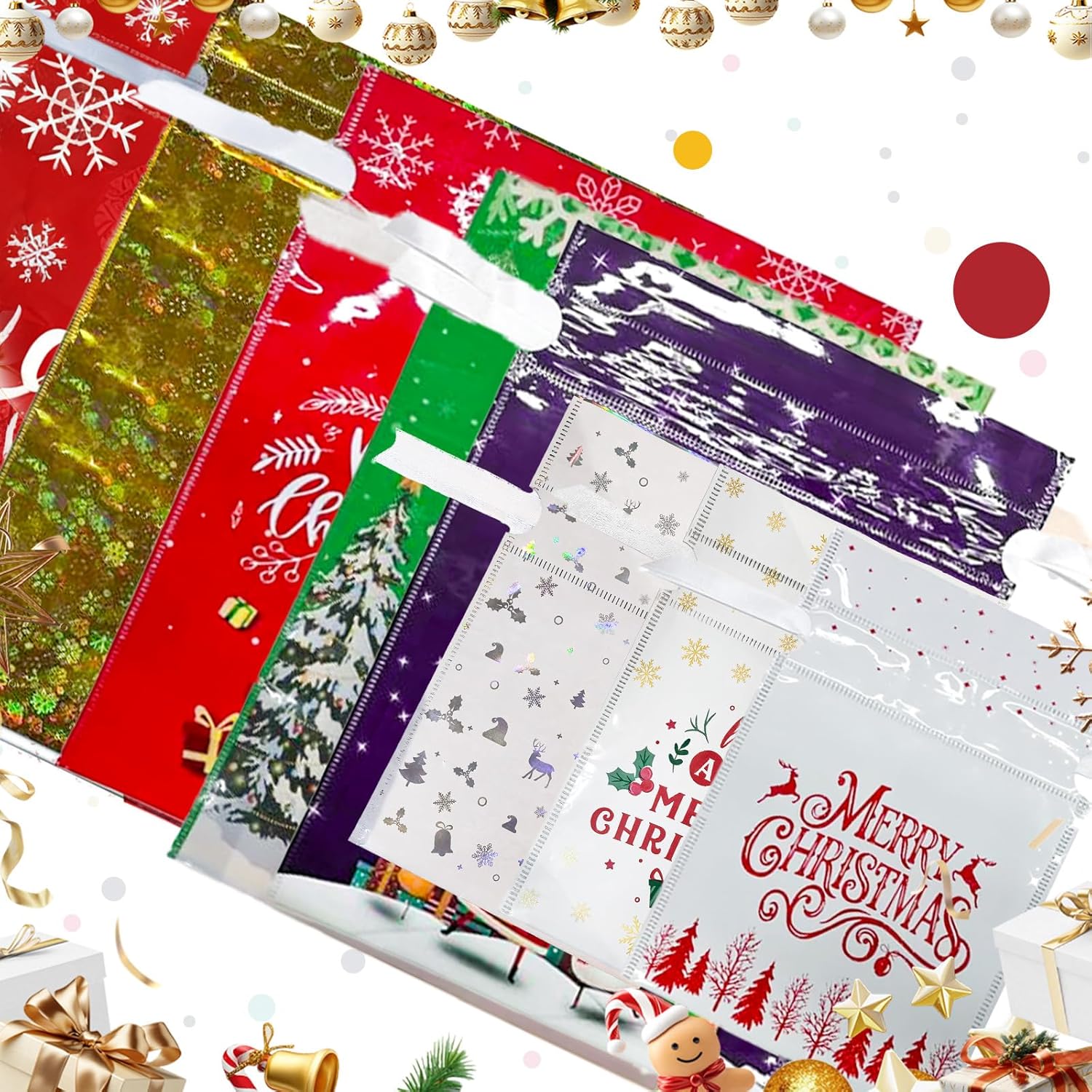 33PCS Christmas Drawstring Gift Bags with Tags