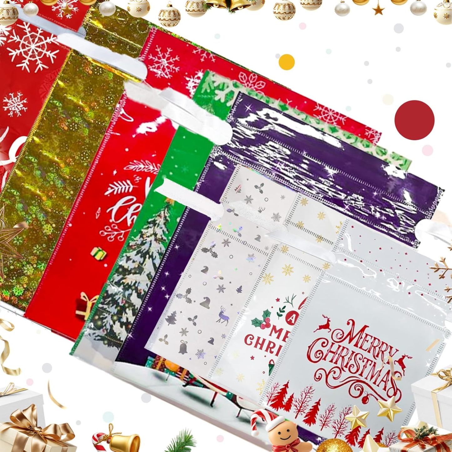 33PCS Christmas Drawstring Gift Bags with Tags