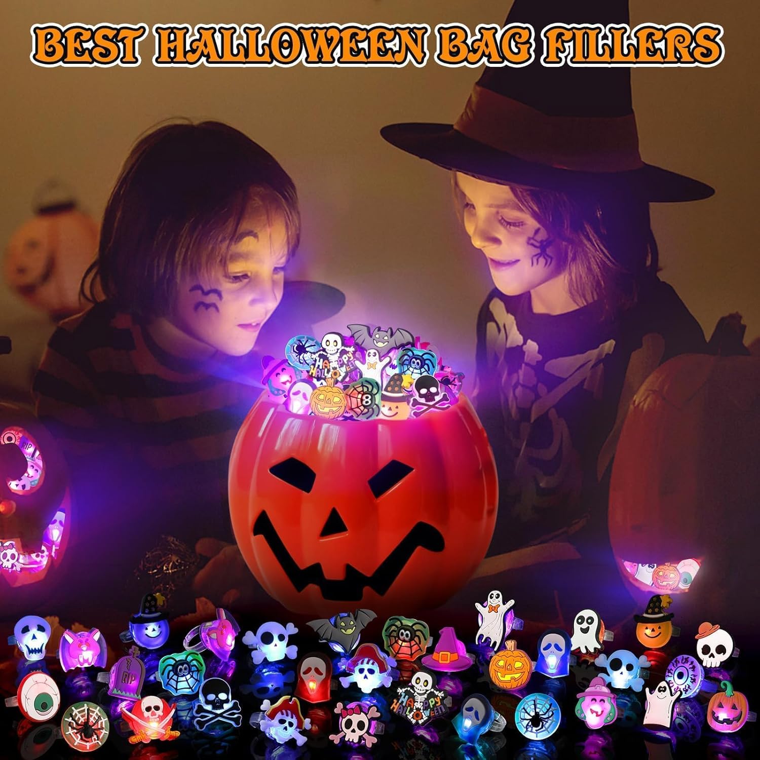  Halloween Treats LED Light Up Rings Flash