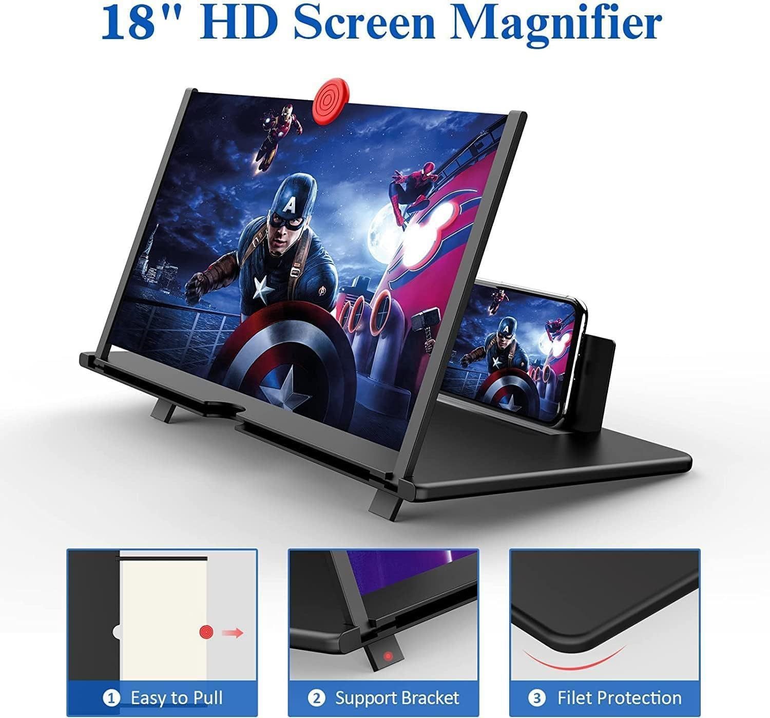 18" Screen Magnifier for Cell Phone – 3D HD Magnifing Screen Enlarger Projector for Movies Videos and Gaming – Foldable Mobile Phone Stand Holder with Screen Amplifier (Red-18‘’)