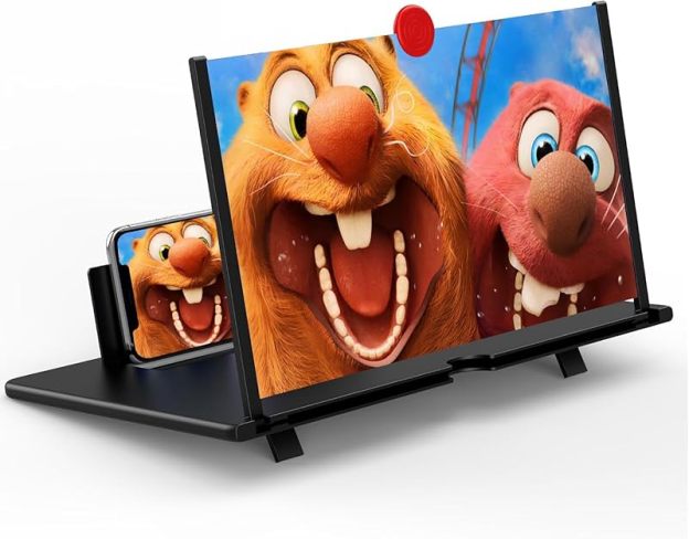 18" Screen Magnifier for Cell Phone – 3D HD Magnifing Screen Enlarger Projector for Movies Videos and Gaming – Foldable Mobile Phone Stand Holder with Screen Amplifier (Red-18‘’)