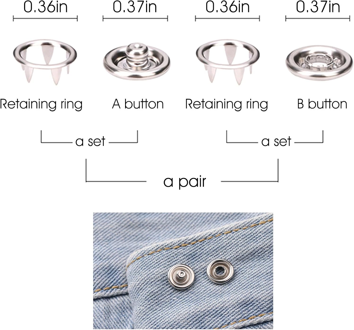 100 Sets Metal Snaps Buttons with Fastener Pliers Press Tool Kit 