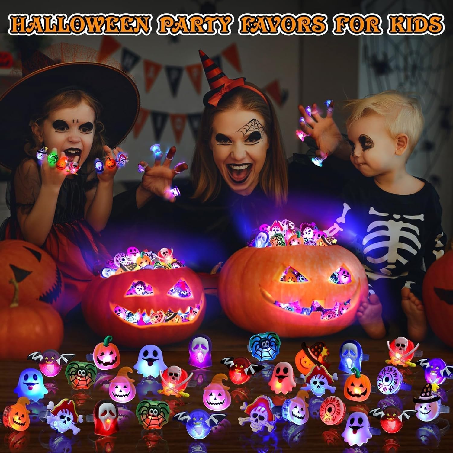  Halloween Treats LED Light Up Rings Flash