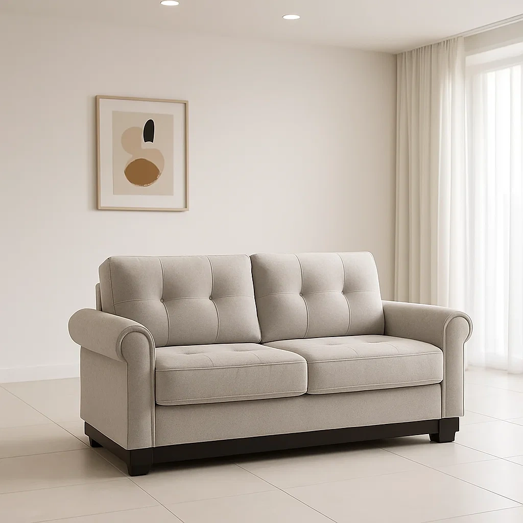 Canapés 2 places canapé 3 places tissu polyester beige avec accoudoirs rembourrés