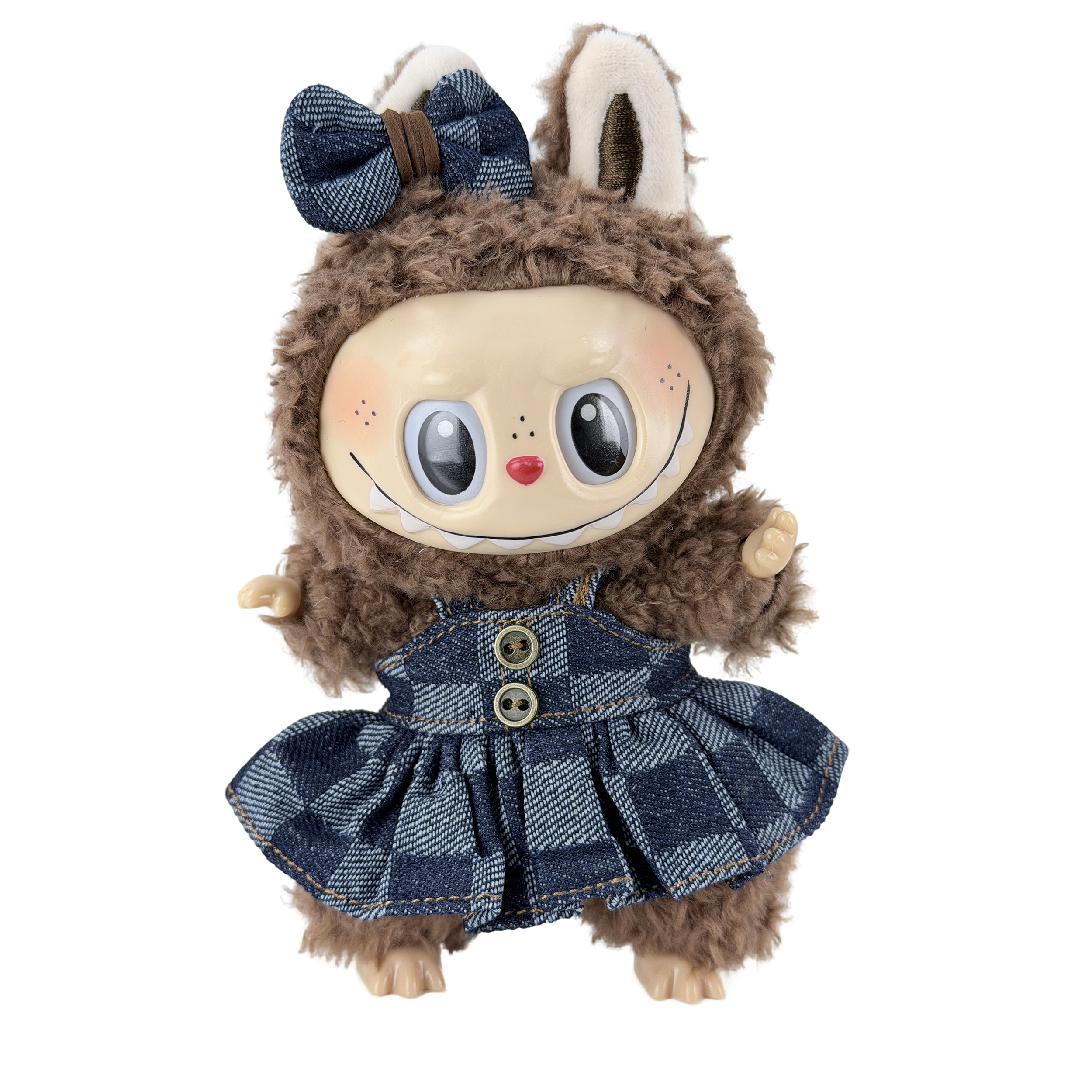 Deep blue and light blue checkered denim dress in a big brand style