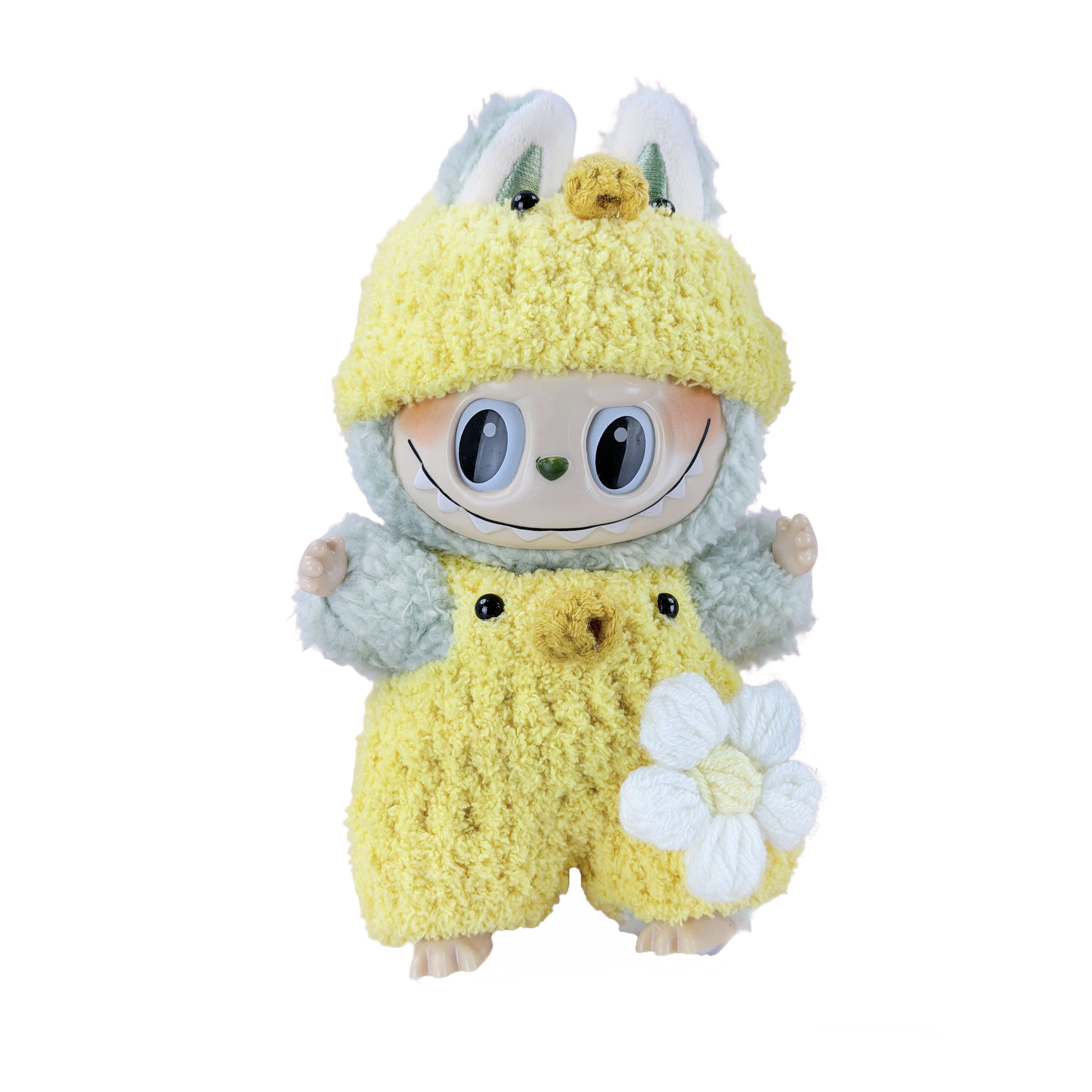 yellow plush and white floral dress