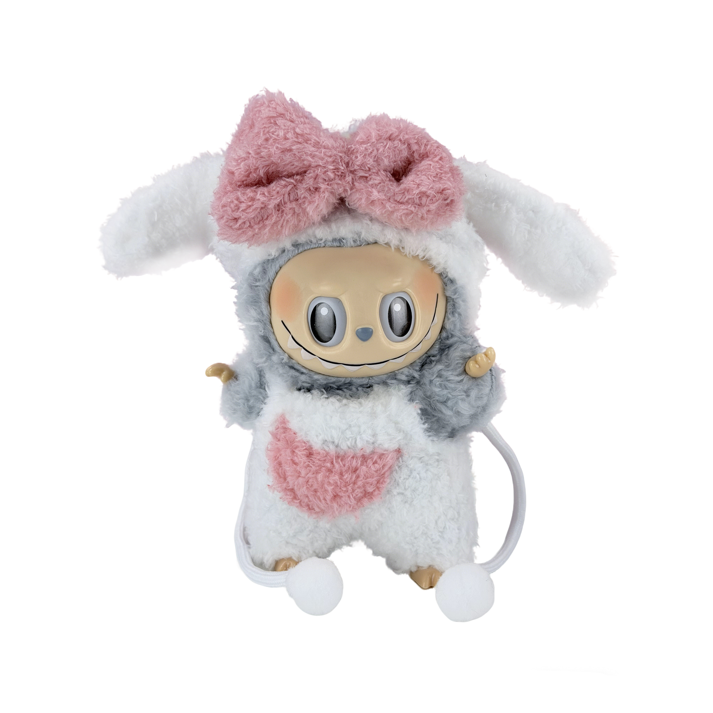 pink and white rabbit-shaped plush suit
