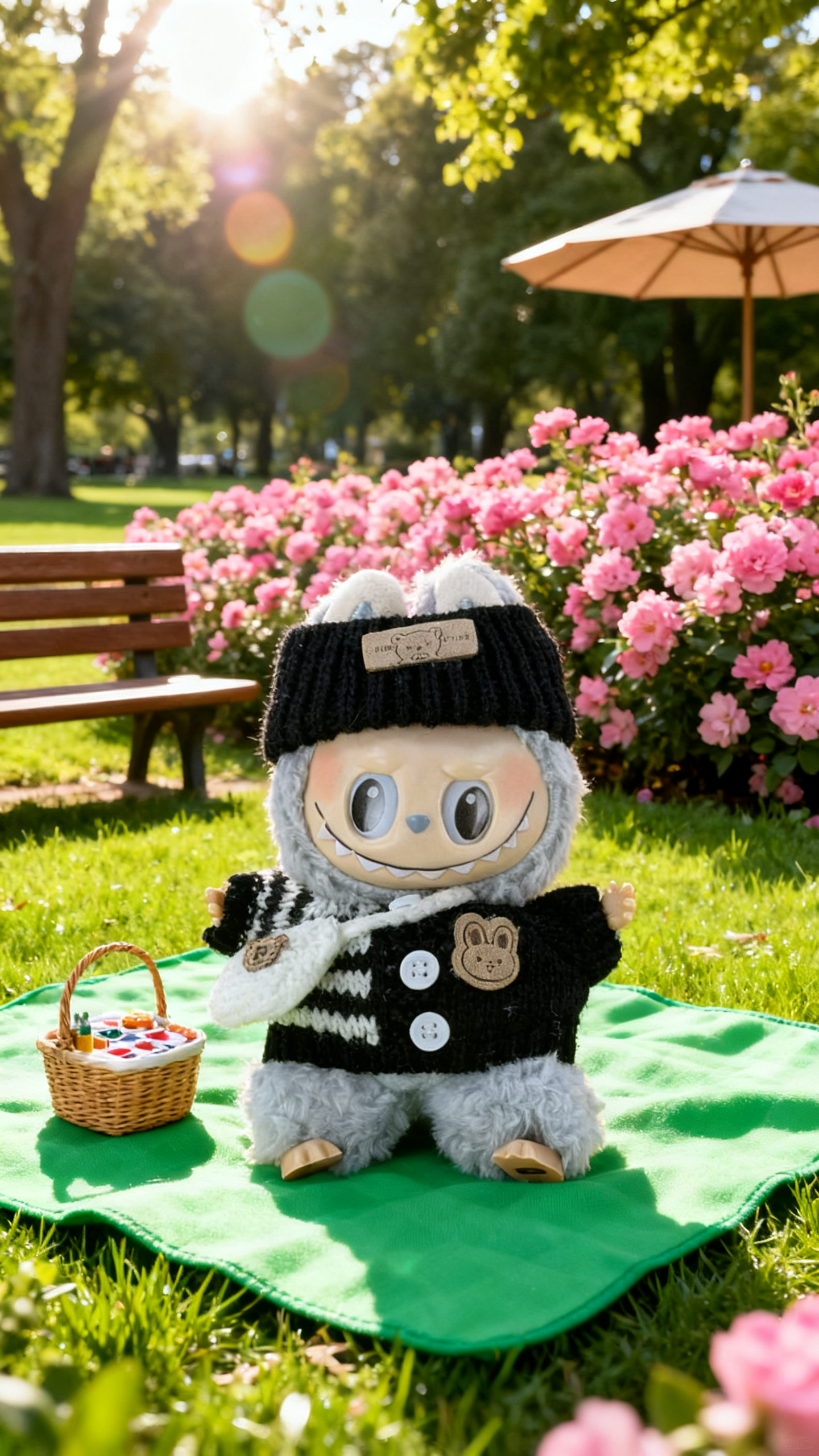 Black and white striped knitted sweater