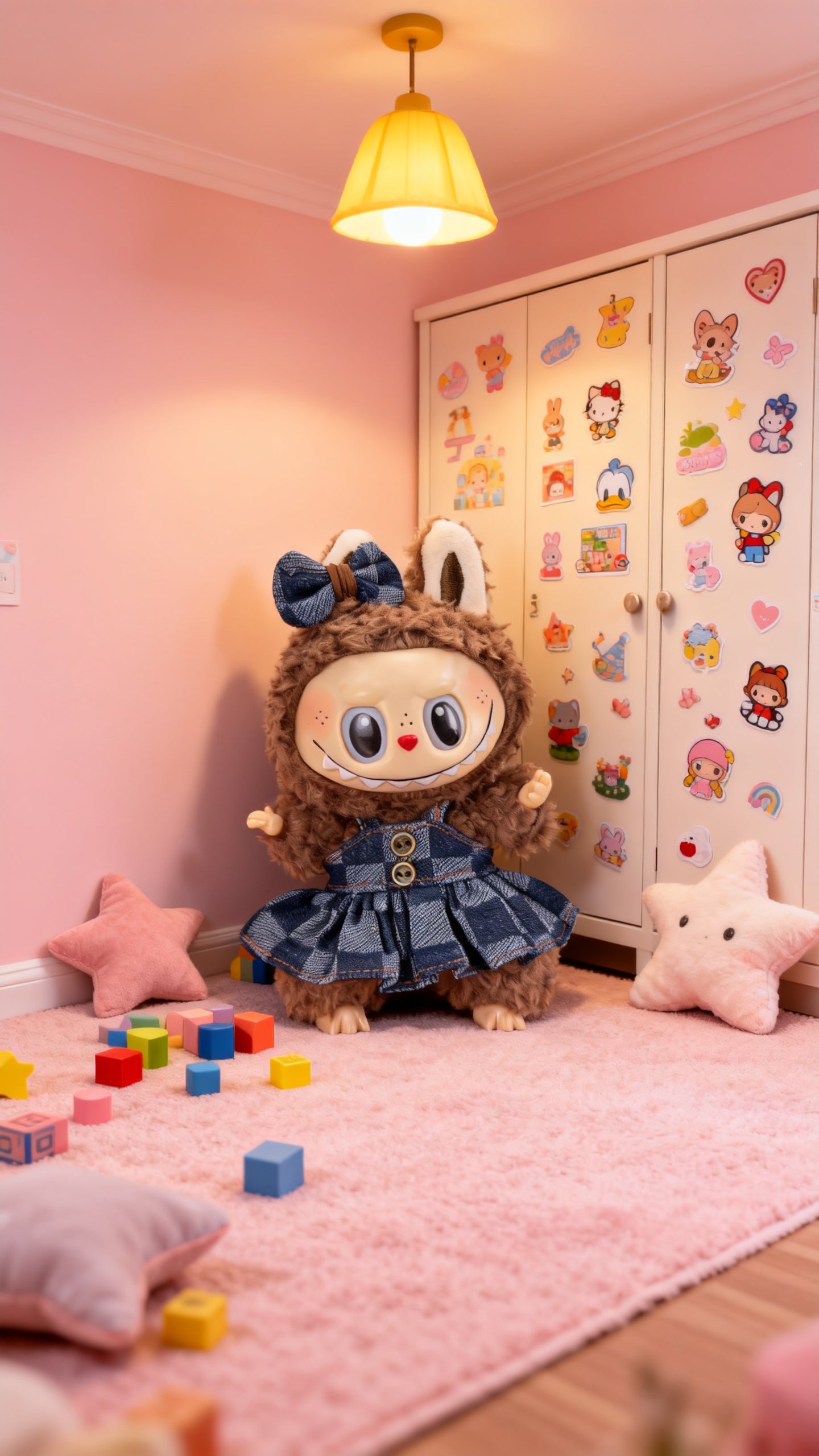 Deep blue and light blue checkered denim dress in a big brand style