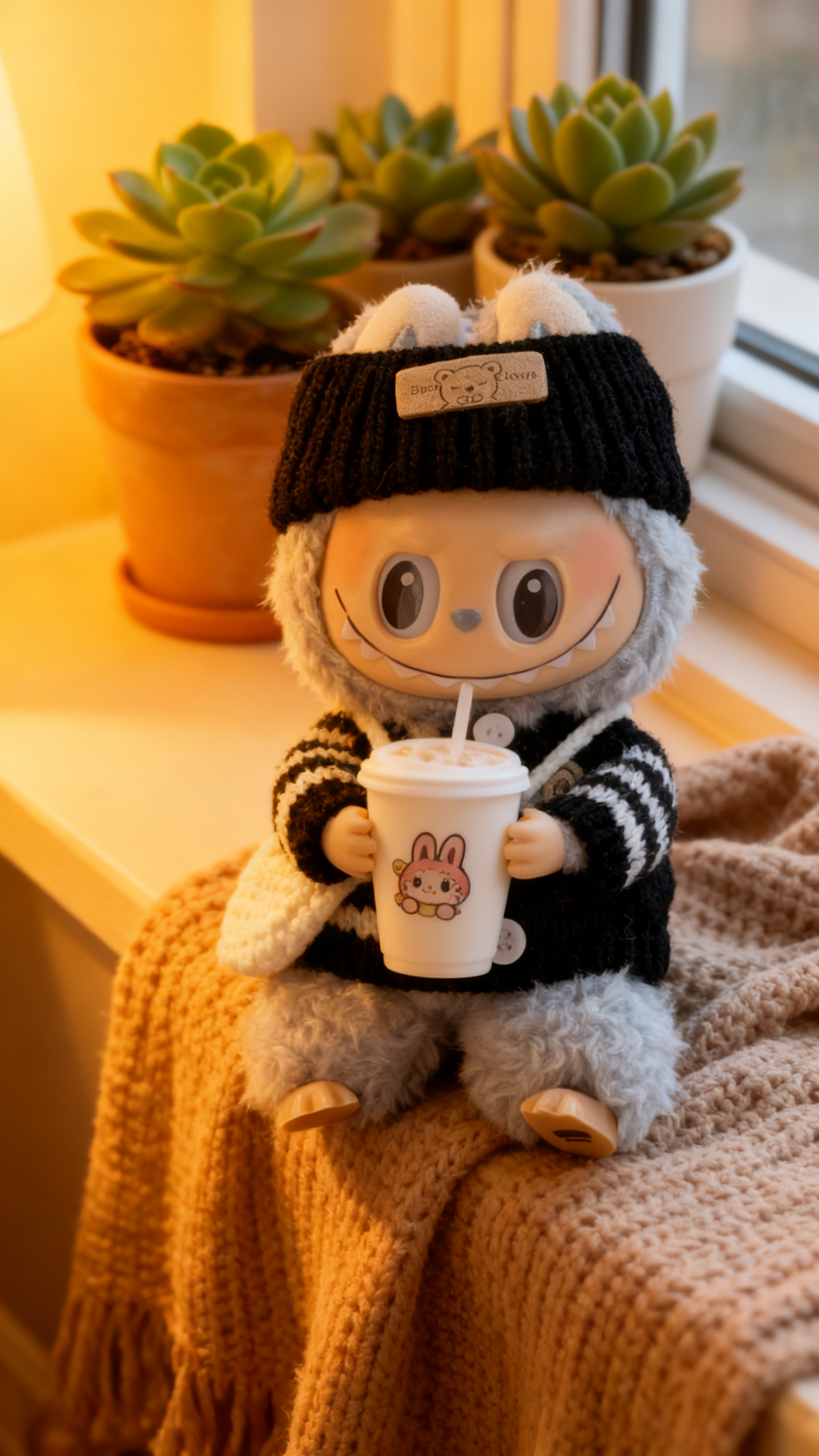 Black and white striped knitted sweater