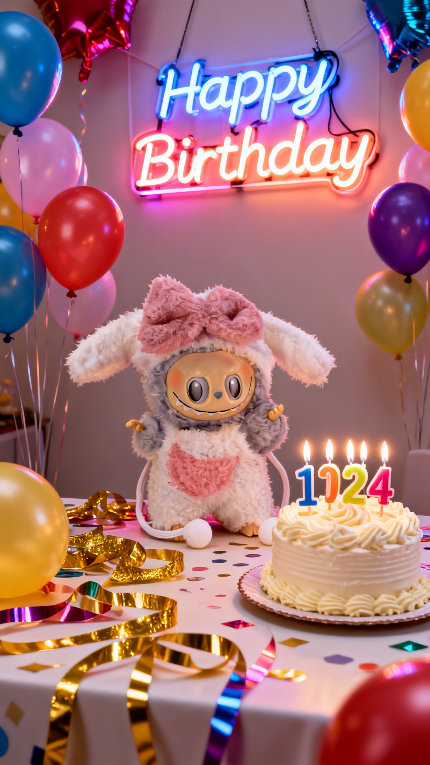 pink and white rabbit-shaped plush suit