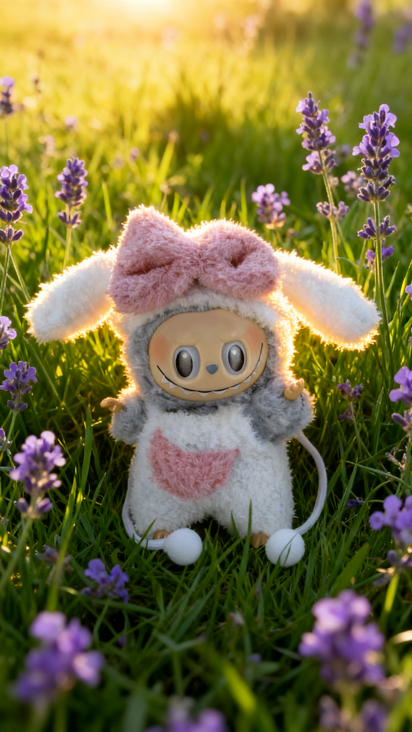 pink and white rabbit-shaped plush suit