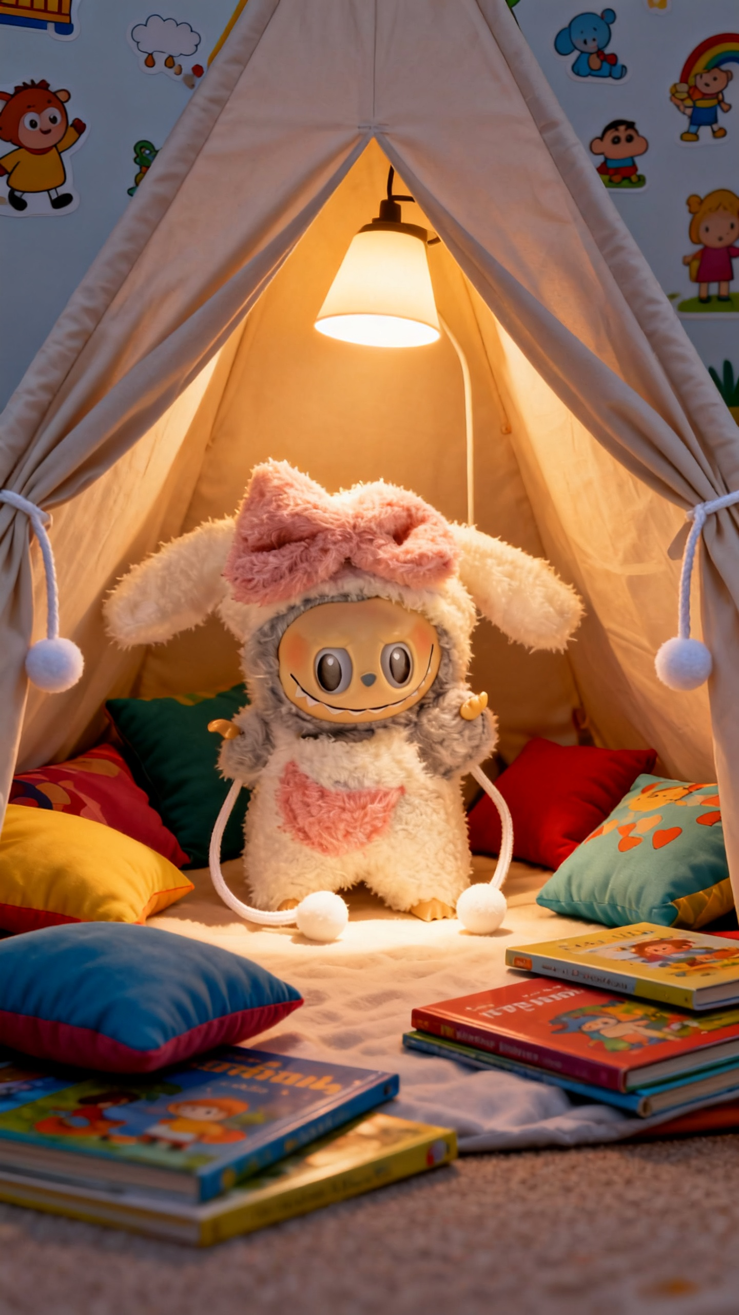 pink and white rabbit-shaped plush suit