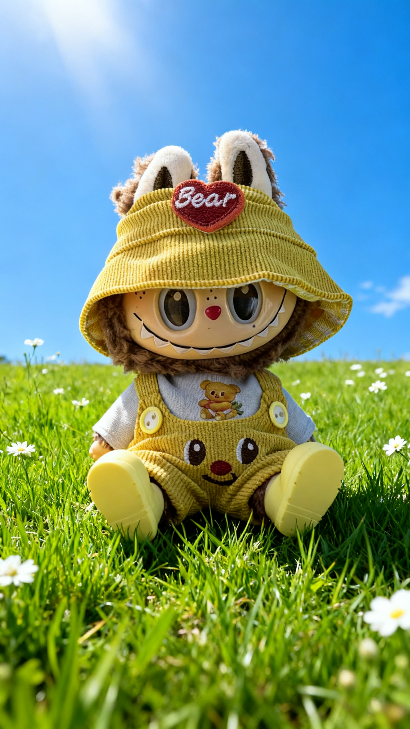 Yellow corduroy hooded trousers