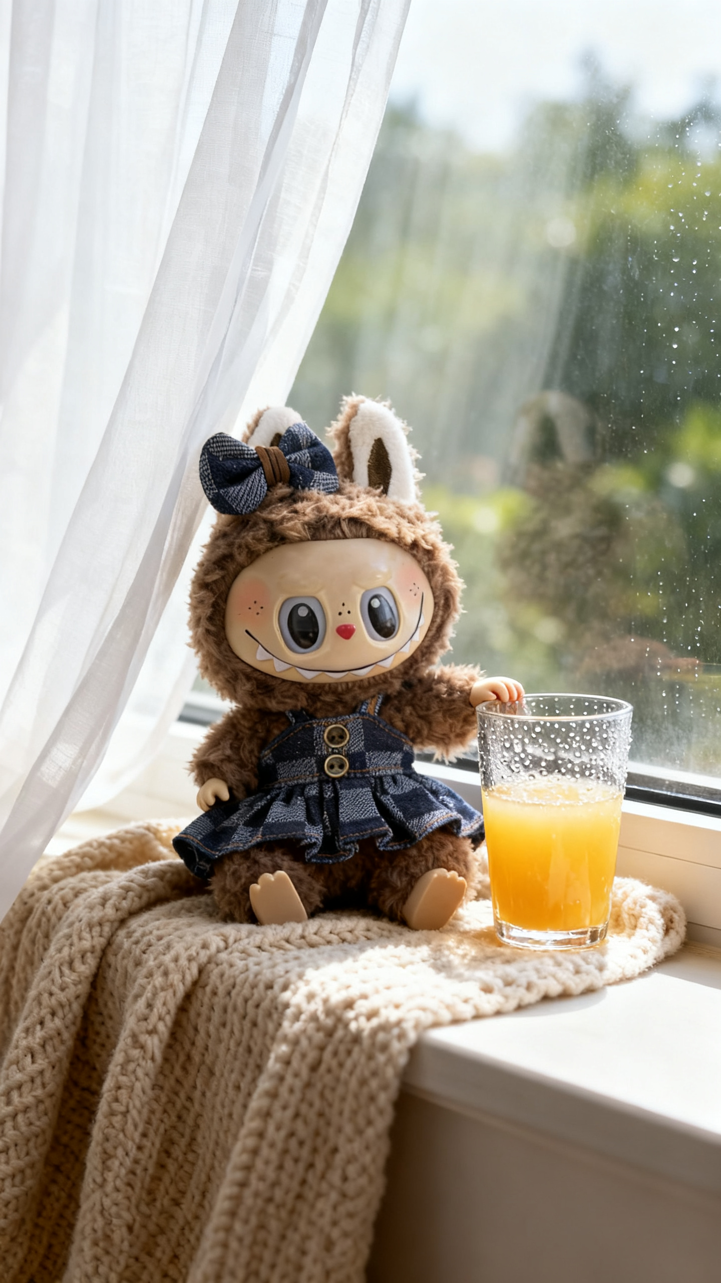 Deep blue and light blue checkered denim dress in a big brand style