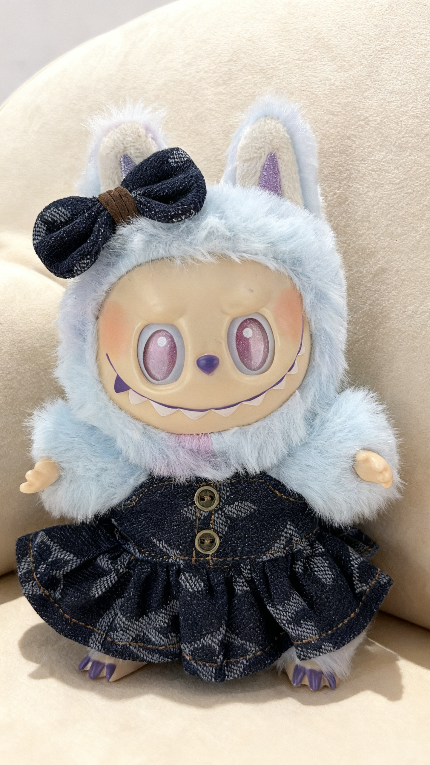 deep blue denim dress in the style of a big brand