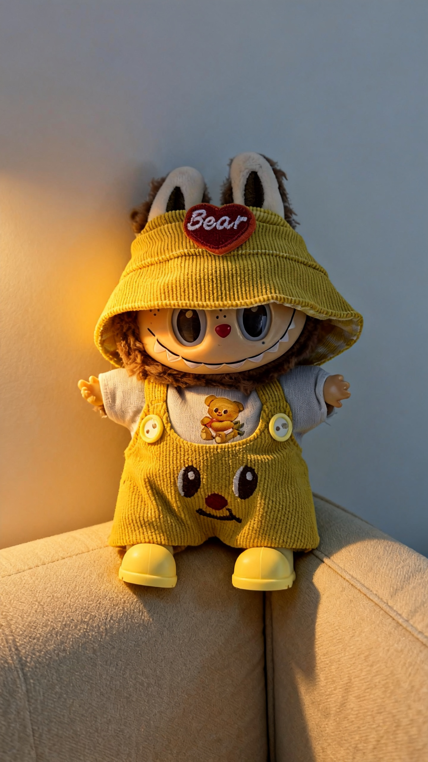 Yellow corduroy hooded trousers